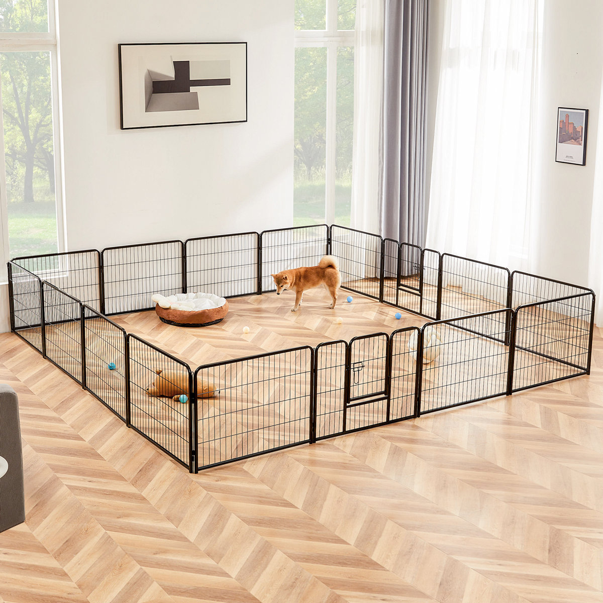 Image showcasing Smugdesk.com 16 Panel Heavy Duty Dog Exercise Pen & Reviews | Wayfair